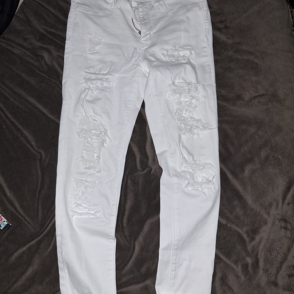 American Eagle Outfitters Women's White Distressed Skinny Pants